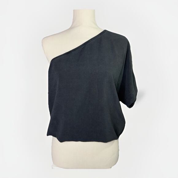 $118 Splendid Women's Medium Black Zinnia One Shoulder Top Elastic Waist Blouse - Picture 1 of 10